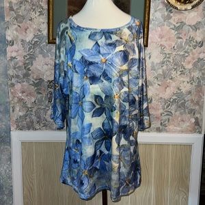 4XL Women's Floral 3/4 Sleeve Shirt
